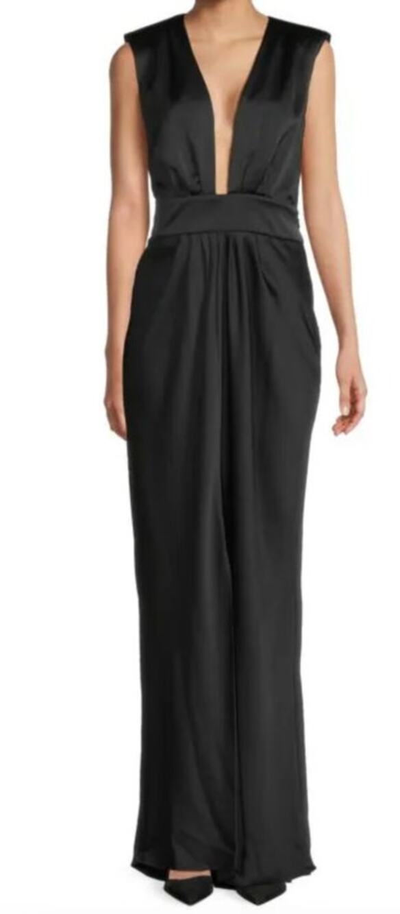 Ramy Brook Quinn Plunge Neck Gown Black Women's Size 8 New With Tags
